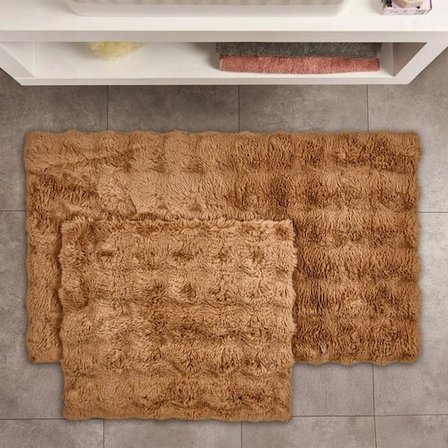 Evidea Soft Bubble 2'li Banyo Paspası - Kahverengi - 60x100 cm + 50x60 cm