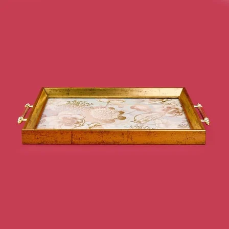 Evidea Kitchen Kuş ve Çiçek Desenli Ahşap Dikdörtgen Tepsi - Renkli - 43 cm