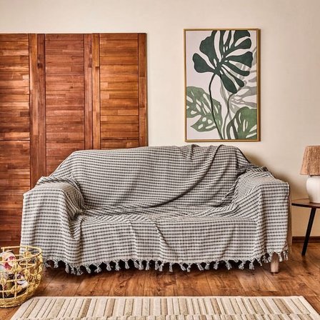 Evidea Soft Dama Koltuk Örtüsü - Ekru / Gri - 180x200 cm