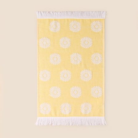 Evidea Soft Çiçek Desenli El Havlusu - Hardal - 30x50 cm