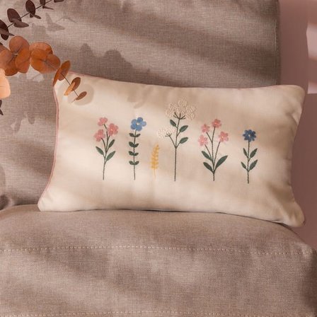 Evidea Soft Floral Kırlent - Ekru - 30x50 cm