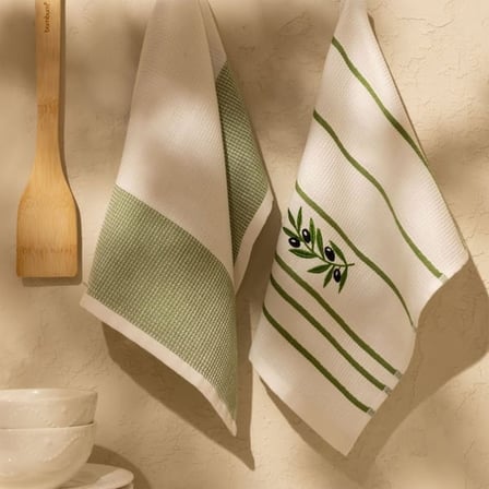 Evidea Soft Zeytin Desenli 2'li Kurulama Bezi - Beyaz - 30x50 cm
