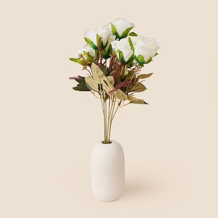 Evidea Deco Gül 7'li Dal Çiçek - Beyaz - 43 cm
