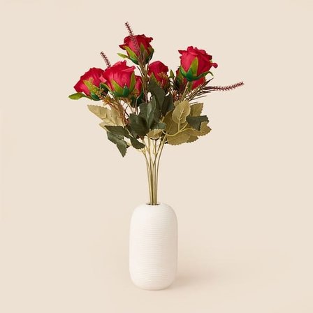 Evidea Deco Gül 7'li Dal Çiçek - Kırmızı - 43 cm