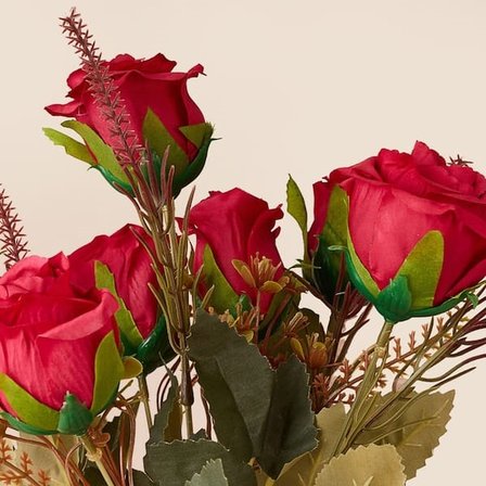 Evidea Deco Gül 7'li Dal Çiçek - Kırmızı - 43 cm