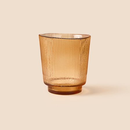 Evidea Deco Çizgili Bardak Mumluk - Amber - 11 cm