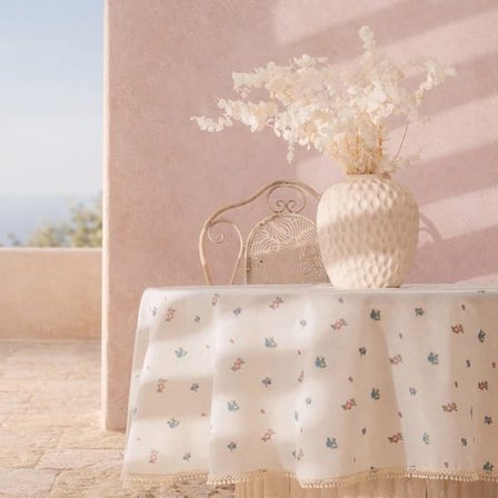 Evidea Soft Pane Dantelli Yuvarlak  Masa Örtüsü - Ekru - 150x150 cm