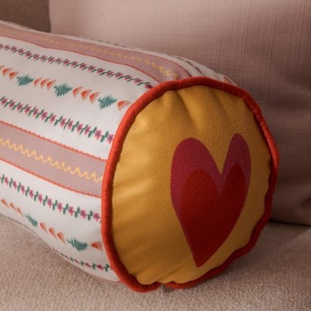 Evidea Soft Glow Silindir Kırlent - Ekru / Renkli- 17x47 cm