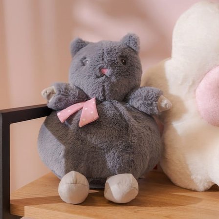 Evidea Soft Tombul Kedi Figürlü Yastık - Antrasit - 26x30 cm