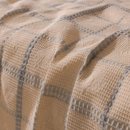 Evidea Soft Grid Çift Kişilik Pike - Bej / Mavi - 200x230 cm