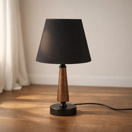 Evidea Lighting Metal Ayaklı Ahşap Abajur - Siyah