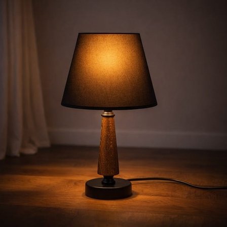 Evidea Lighting Metal Ayaklı Ahşap Abajur - Siyah
