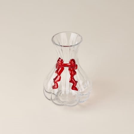 Evidea Deco Fiyonk Vazo - Şeffaf / Kırmızı - 20x14 cm