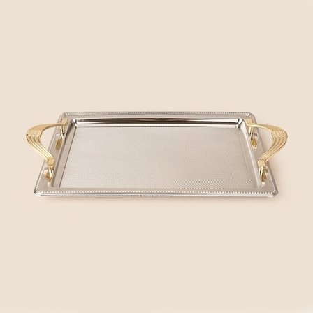 Dalgıç Dikdörtgen Küçük Tepsi - Gümüş / Gold - 25x35 cm