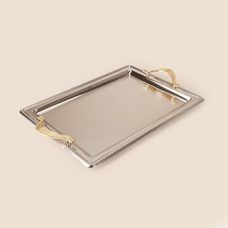 Dalgıç Dikdörtgen Büyük Tepsi - Gümüş / Gold - 32x50 cm