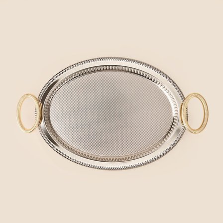 Dalgıç Oval Küçük Tepsi - Gümüş / Gold - 28x40 cm