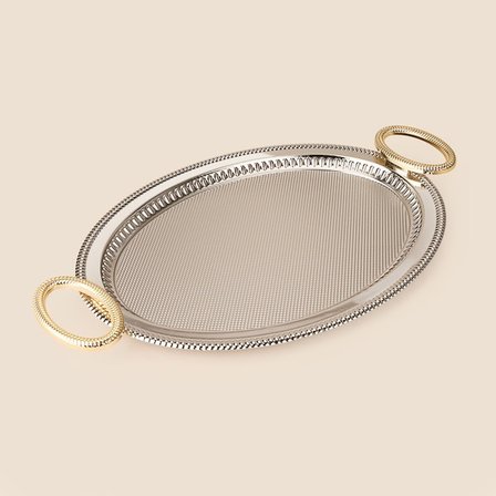 Dalgıç Oval Küçük Tepsi - Gümüş / Gold - 28x40 cm