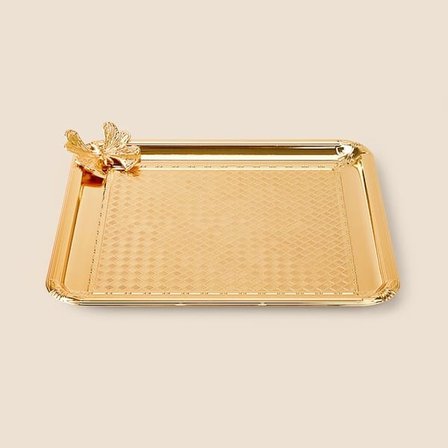 Dalgıç Kelebekli Kare Sunum Tepsisi - Gold - 21x21 cm