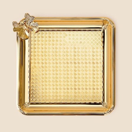 Dalgıç Kelebekli Kare Sunum Tepsisi - Gold - 21x21 cm