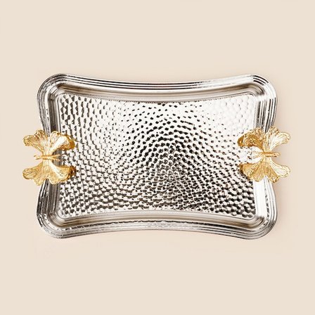 Dalgıç Kelebekli Dikdörtgen Sunum Tepsisi - Gümüş / Gold - 14x21 cm