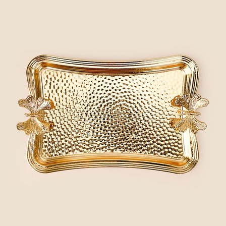 Dalgıç Kelebekli Dikdörtgen Sunum Tepsisi - Gold - 14x21 cm
