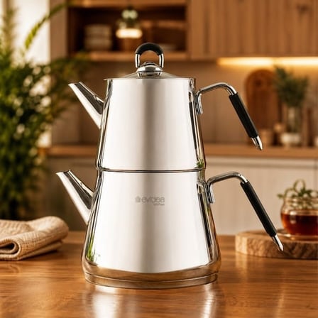 Evidea Kitchen Arven Çaydanlık - Gri - 1,75 lt + 750 ml