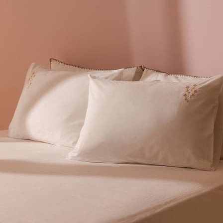 Evidea Soft Papatya Nakışlı 2'li Yastık Kılıfı - Beyaz - 50x70 cm