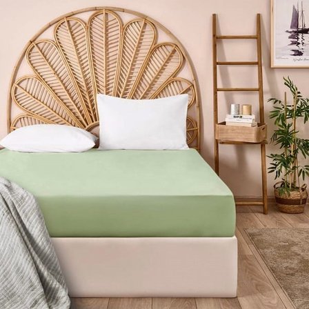 Evidea Soft Basic Tek Kişilik Düz Kenar Saten Çarşaf - Yeşil - 160x240 cm