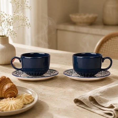 Keramika 2'li Stoneware Çay ve Latte Fincan Seti - Renkli