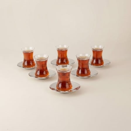 Arsel Heybeli 12 Parça Çelik Çay Seti - Platin