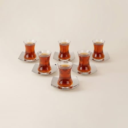 Arsel Nova 12 Parça Çelik Çay Seti - Platin