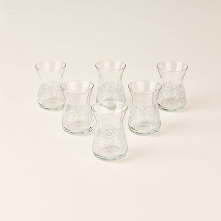 Evidea Kitchen Palace Garden 6'lı Çay Bardak Seti - Şeffaf / Beyaz