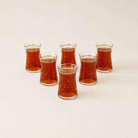 Evidea Kitchen Golden Spring 6'lı Çay Bardak Seti - Şeffaf / Beyaz