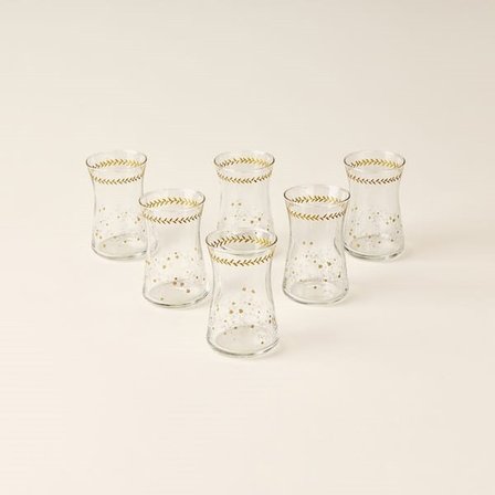 Evidea Kitchen Golden Spring 6'lı Çay Bardak Seti - Şeffaf / Beyaz