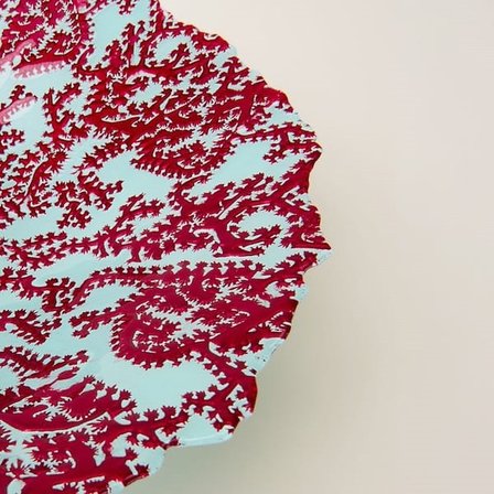 Evidea Deco Mercan Dekoratif Tabak - Turkuaz / Kırmızı -  40 cm