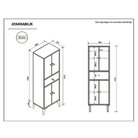 Eco Room Asya 4 Kapak Tek Çekmeceli Çok Amaçlı Dolap - Beyaz / Safir Meşe - 142x30x55 cm