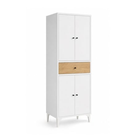 Eco Room Asya 4 Kapak Tek Çekmeceli Çok Amaçlı Dolap - Beyaz / Safir Meşe - 142x30x55 cm
