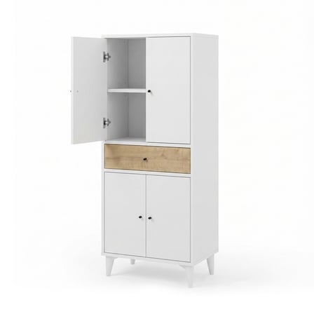 Eco Room Asya 4 Kapak Tek Çekmeceli Çok Amaçlı Dolap - Beyaz / Safir Meşe - 142x30x55 cm