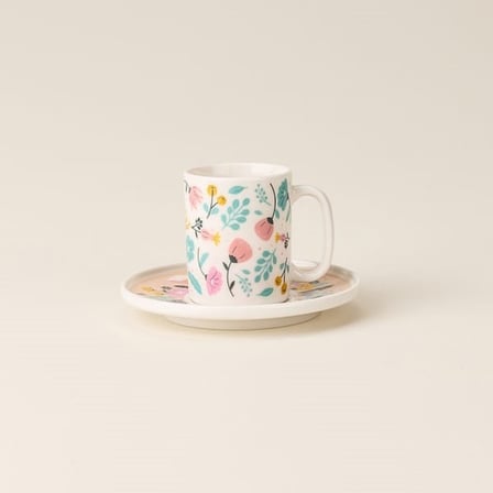 Evidea Kitchen Pink Flower 6 Kişilik Kahve Fincanı - Renkli - 90 ml