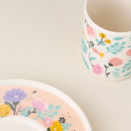 Evidea Kitchen Pink Flower 6 Kişilik Kahve Fincanı - Renkli - 90 ml