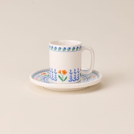 Evidea Kitchen Blue Flower 12 Parça 6 Kişilik Kahve Fincanı - Renkli - 90 ml