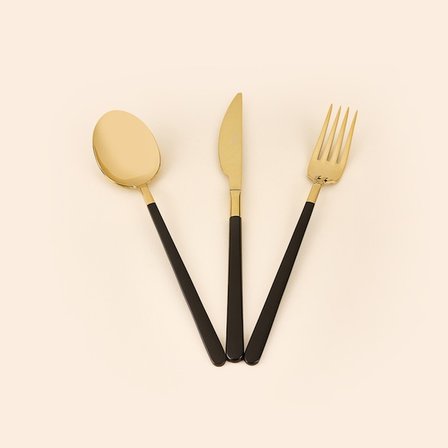 Evidea Kitchen Raya 18 Parça Çatal Kaşık Bıçak Seti - Gold / Siyah