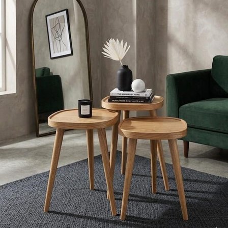 Just Home Polen Kare 3'lü Zigon Sehpa - Meşe