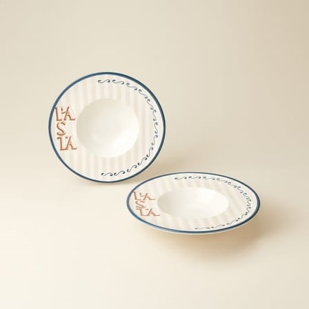 Porser Desenli 2'li Makarna Tabağı - Renkli - 30 cm