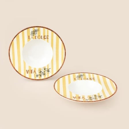 Porser Desenli 2'li Makarna Tabağı - Renkli - 30 cm