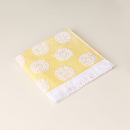 Evidea Soft Çiçek Desenli Yüz Havlusu - Hardal - 50x90 cm