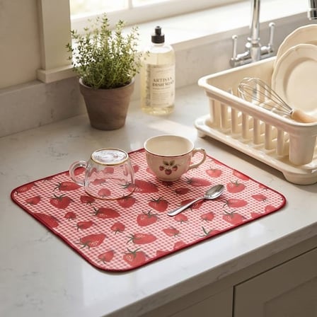 Evidea Soft Çilek Desenli Bulaşık Kurutma Örtüsü - Renkli - 35x45 cm