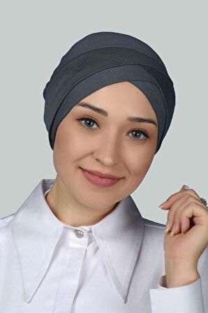 Dört Bantlı Çapraz Dış Tesettür Bonesi Hazır Türban Penye