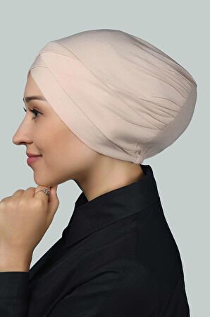 Dört Bantlı Çapraz Dış Tesettür Bonesi Hazır Türban Penye