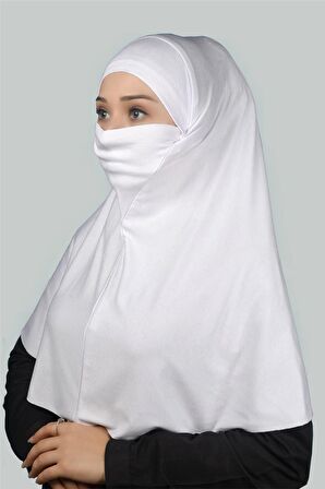 Hazır Türban Peçeli Pratik Eşarp Tesettür Nikaplı Hijab - Namaz Örtüsü Sufle (XL)